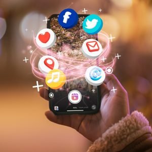 hand holding smartphone social media concept large