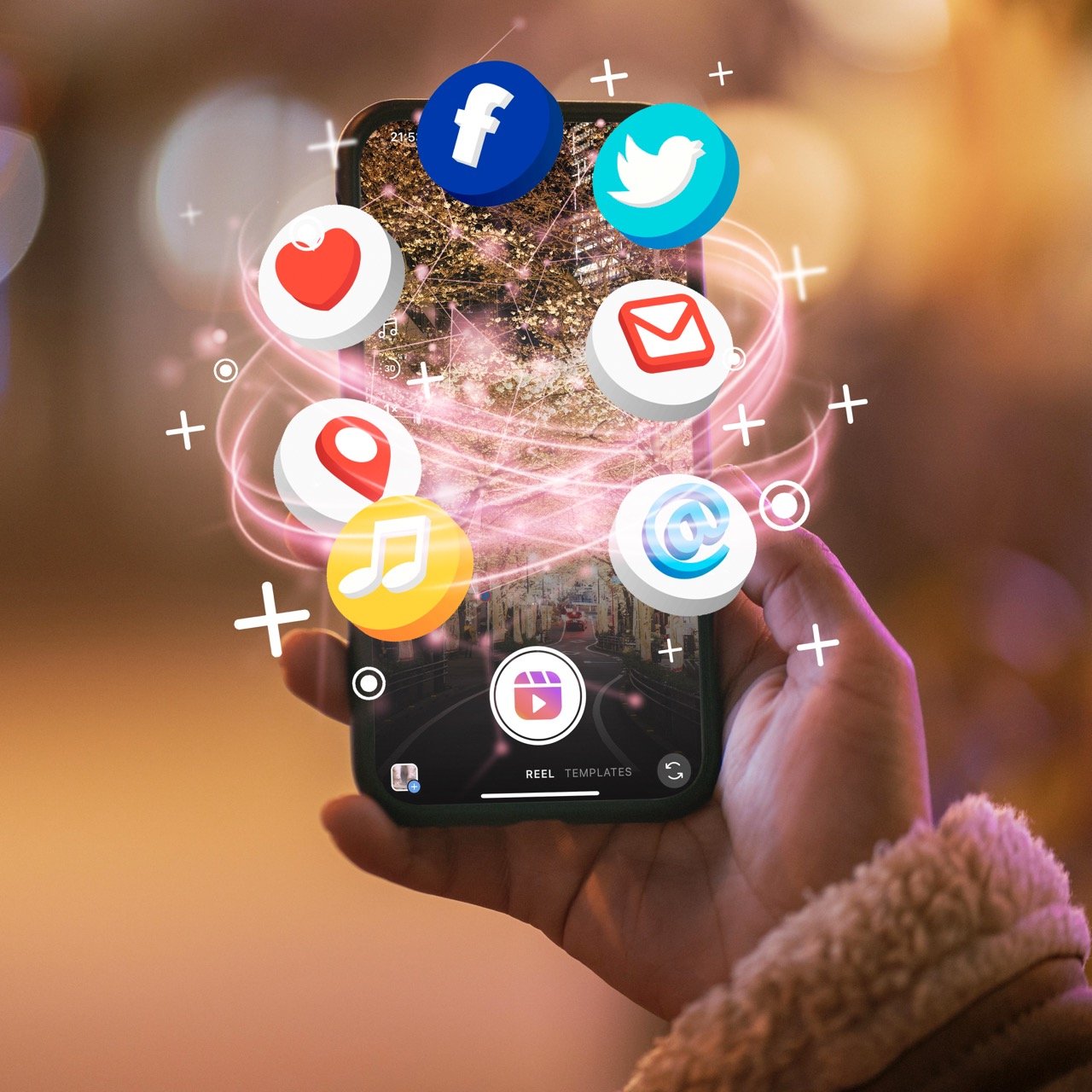 hand holding smartphone social media concept large
